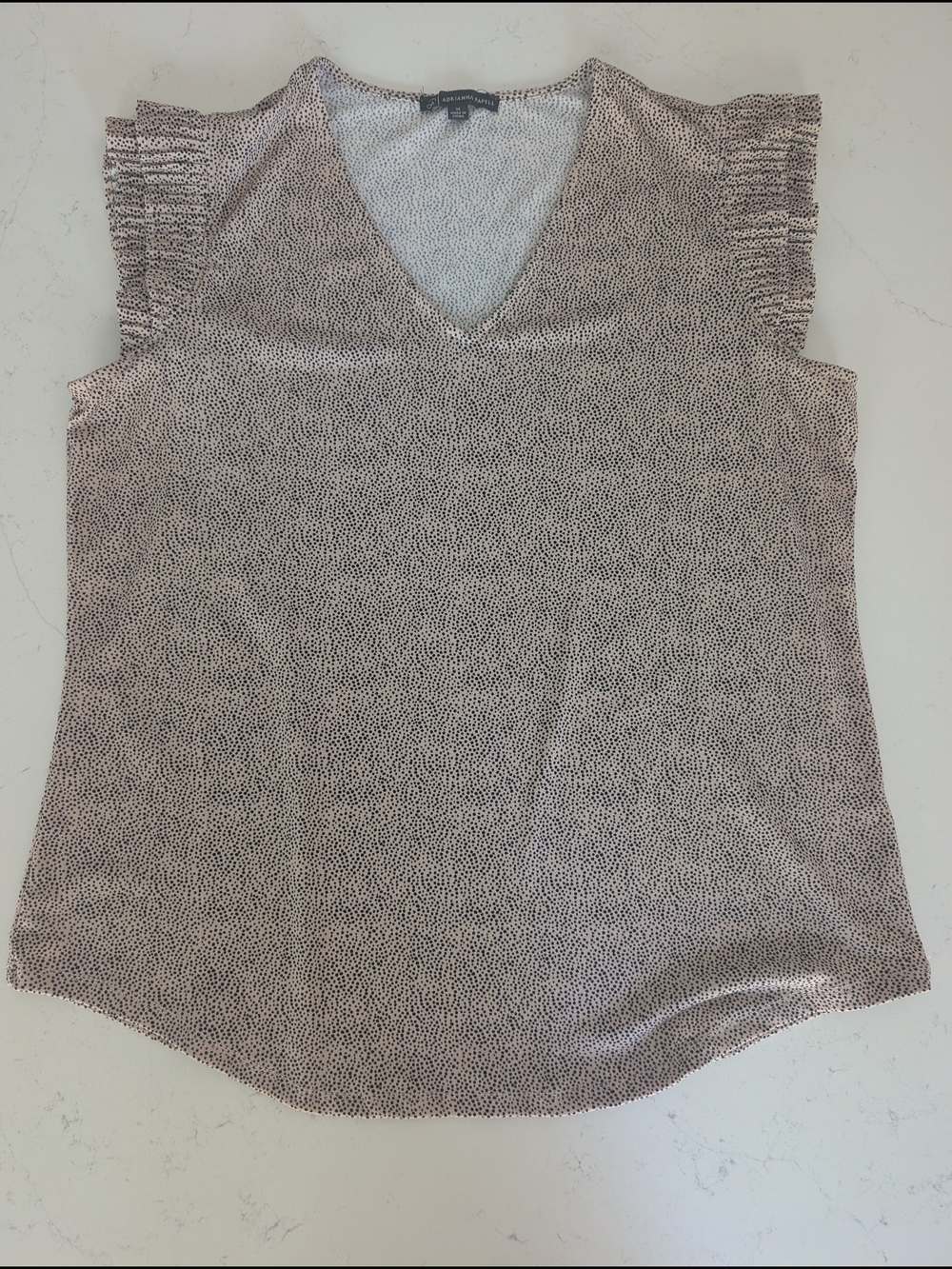 Adrianna Papell Blush and Black Dot-Print V-Neck Ruffle Sleeve Top